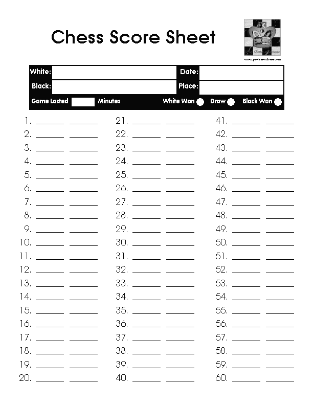 Basic Chess Score Sheet